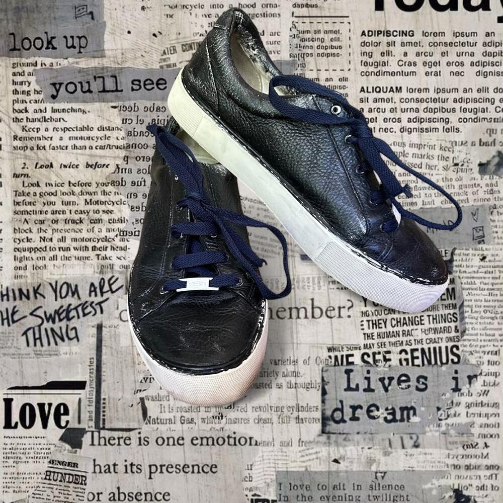 Rare UGGS Black leather intentionally paint splattered sneakers with white sole